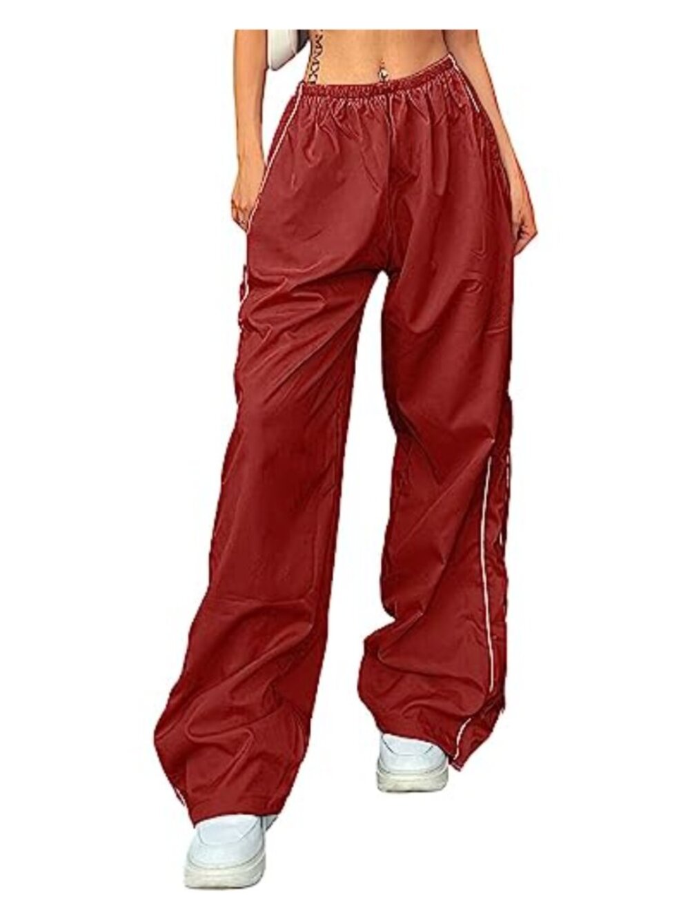 Women Y2K Baggy Track Pants Elastic Waist Wide Leg Parachute Jogger